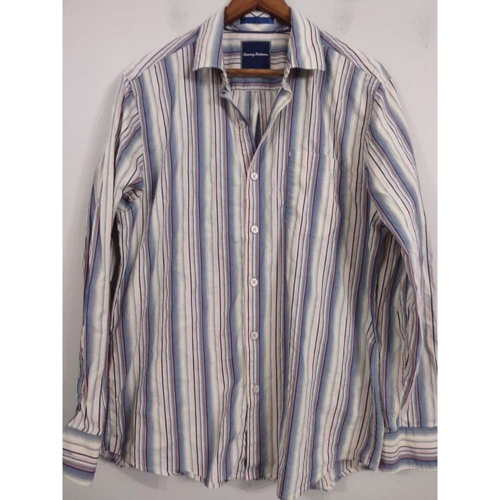 Men Tommy Bahama Long Sleeve Button Down Shirt Size Medium Stripes Pockets